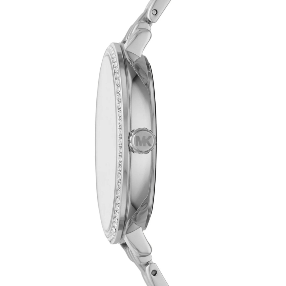 Michael Kors Silver Watch with Crystal Accents White face gorgeous 😍 $300 MSRP - Picture 3 of 12
